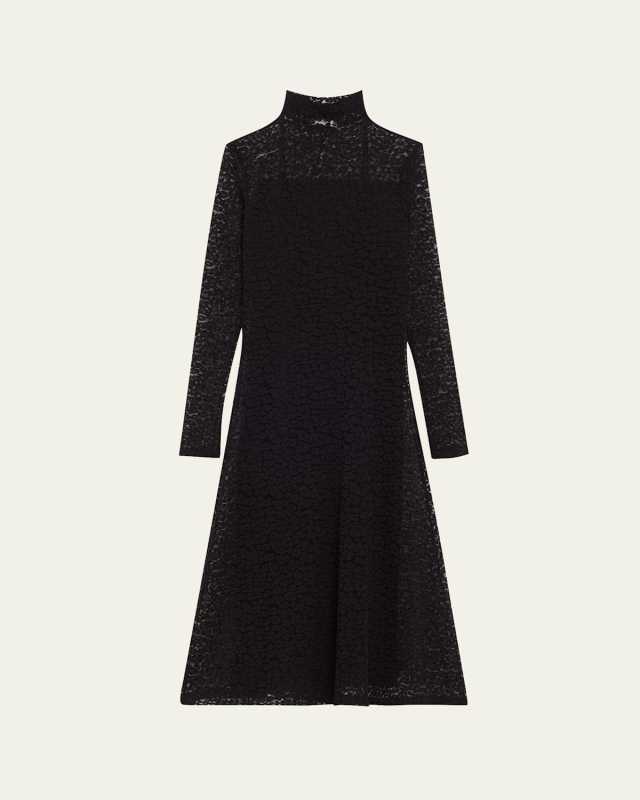 Talia Leopard Long-Sleeve Turtleneck Dress